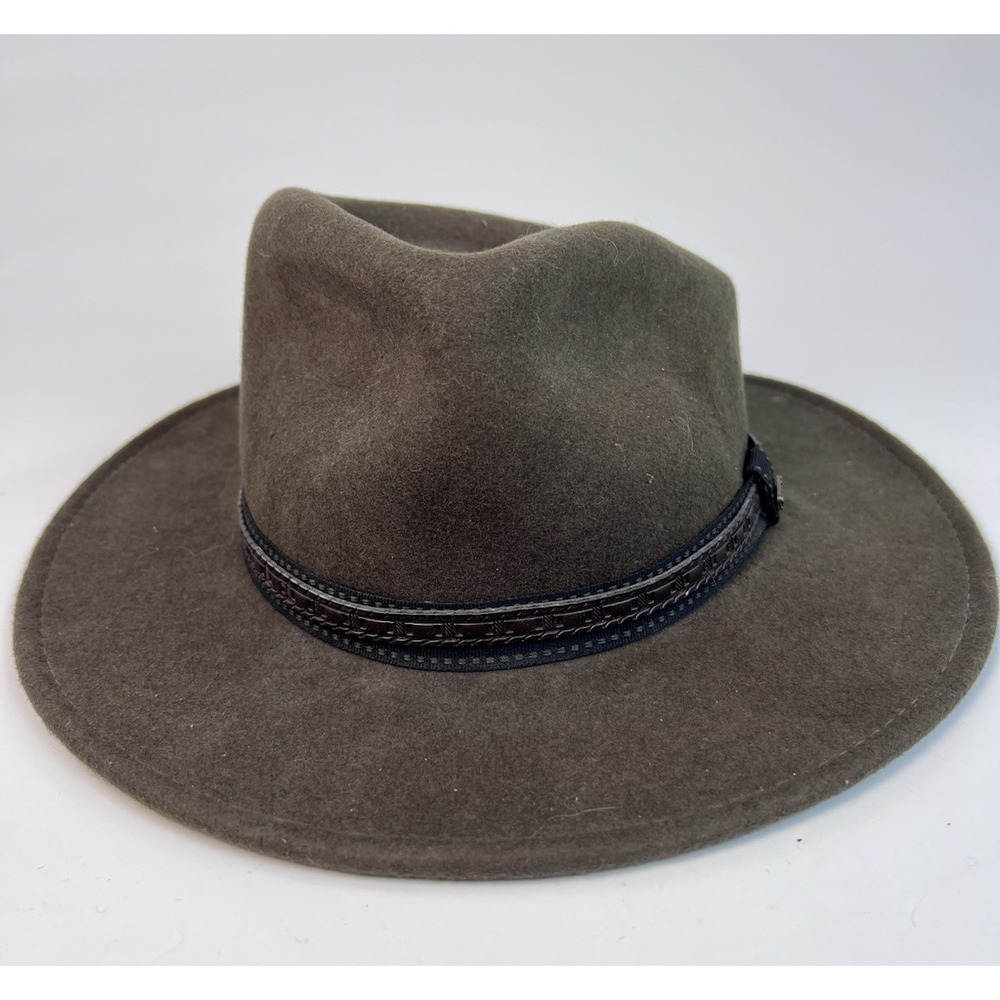 Scala Classico Dorfman Pacific Brown Wool Felt Outback Fedora Hat Mens Medium